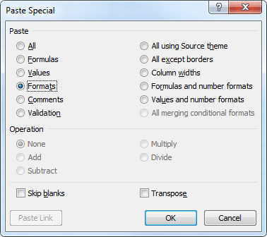 Paste Excel Formatting