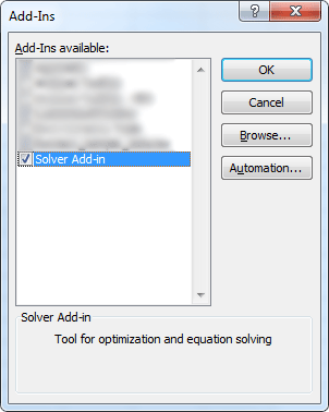 Solver Add-In Menu