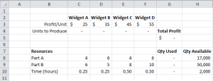 Solver Spreadsheet Setup