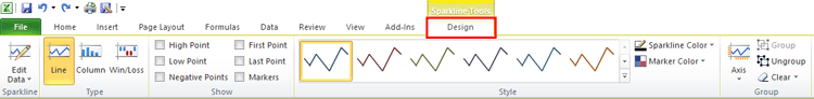 Sparklines design tab