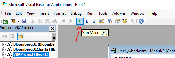 Excel VBA Editor - Run Macro (F5)